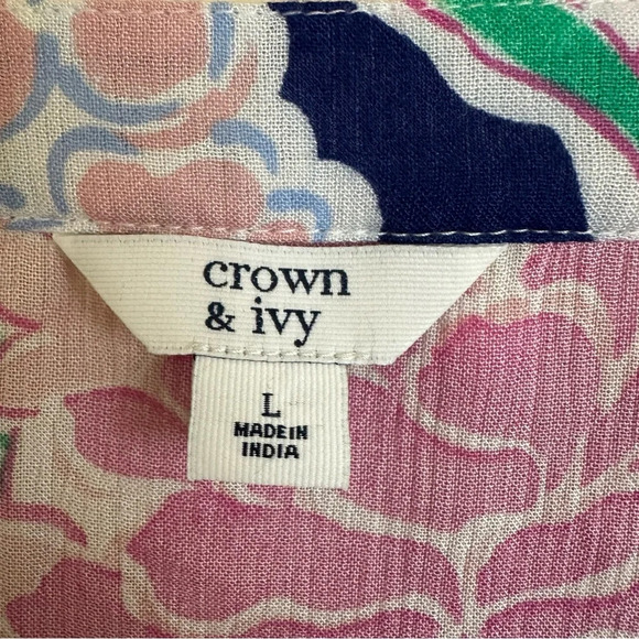 Crown & Ivy Size Large Floral Kimono Sleeve Caftan Dress Swim Cover Up Pom Pom L - Picture 4 of 8